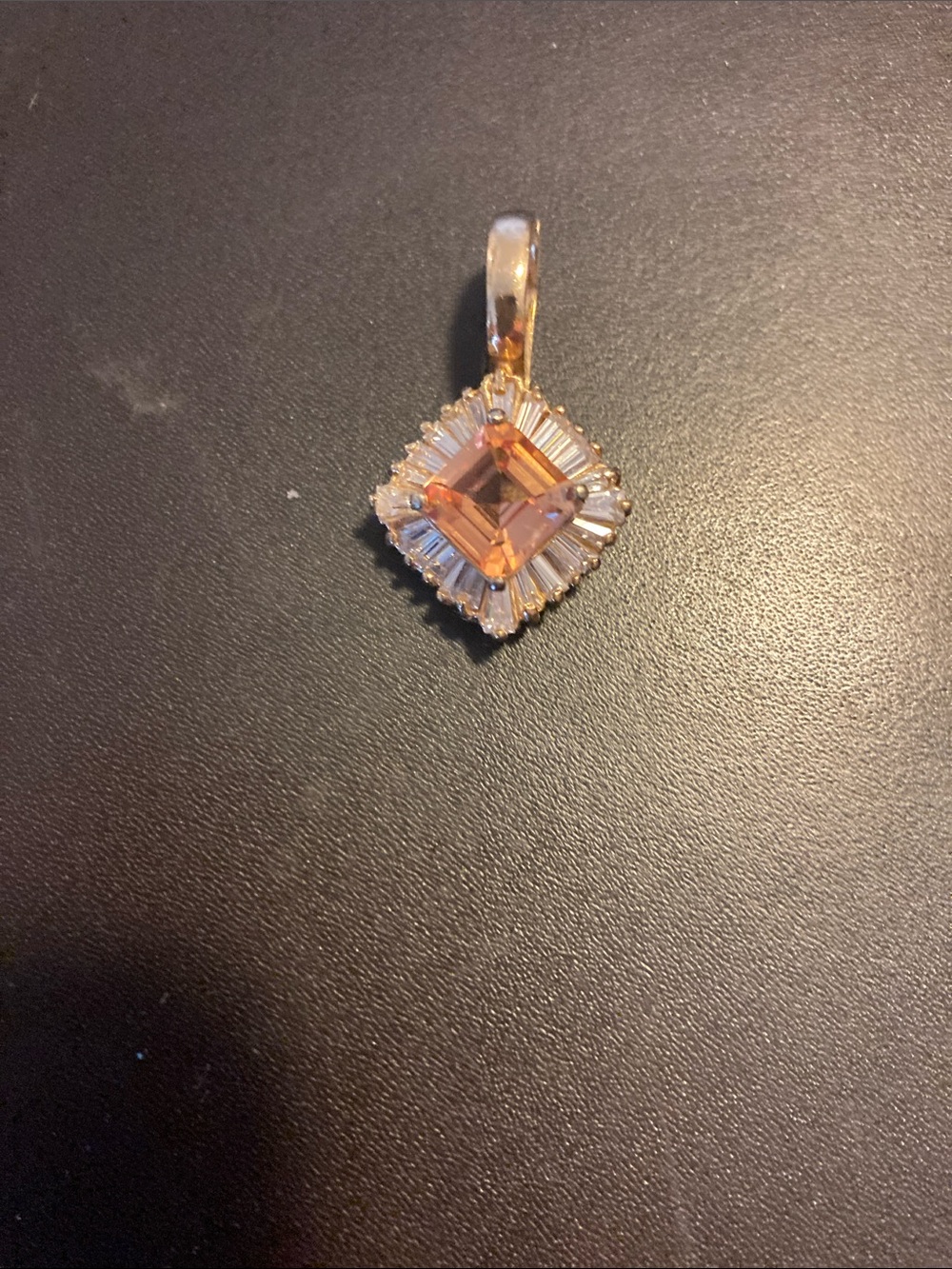 Gold-Tone Pink Square Halo Pendant